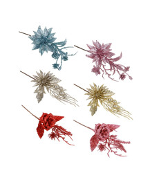 Ветка декоративная с глиттером, цветы, пластик, 20-23 см, 6 цветов