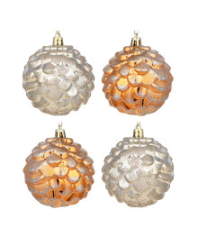 Шары СНОУ БУМ 4 шт, 8 см формовые, бронза, шампань, пластик