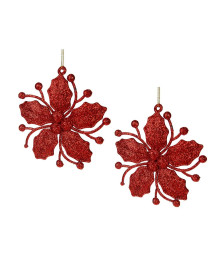 Подвесок набор СНОУ БУМ 2 шт. в виде цветов, глиттер красный, пластик, 9 см