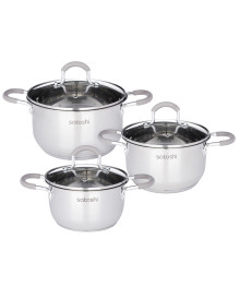 Альбер Набор кастрюль 6 пр.: 1,8л, 2,5л, 3,5л, бежевые силиконовые ручки, со стекл. крышкой