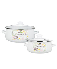 Набор эмалированных кастрюль со стекл. крышками, 4пр. (18/24см, 1,5/4л) "Овощной микс", индукция