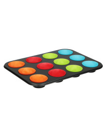 Форма для выпечки 12 ячеек с силиконовыми формами, 35,2х26,5х2,7см, угл.сталь, антиприг покр