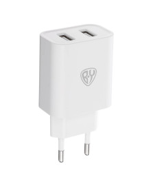 Блок пит USB сетевой  BY Double 10Вт, 2xUSB, 2А, 5В,110-240В, 50-60Гц, пластик белый