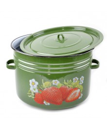 Бак Стальэмаль 32л декор Клубника садовая, зелёный рябчик С2829*59Посуда эмалированная оптом Сталь Эмаль. Эмалированные кастрюли оптом.