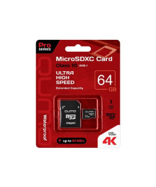 Пам.MicroSDXC, 64Gb QUMO Pro seria 3,0 (Class 10 UHS-I U3 сверхскор) 90/45 МБ с адаптер, красн упак