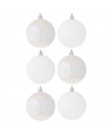 Шары СНОУ БУМ 6шт 8см пластик, в тубе, жемчуг/белый глиттер