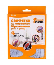 Рыжий кот - Салфетка из микрофибры M-10 двухсторонняя (ворс + замша), размер 23*30 смВостоку. Тряпка для пола оптом по низкой цене. Рыжий кот для уборки оптом со склада в Новосибриске.