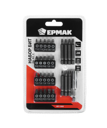 Бит набор ЕРМАК 28 предметов, 20 бит 25мм, 7 бит 50мм, магнитный адаптер 60мм