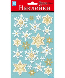 Наклейка    Н.Г. PLX2003 (снежинки золото, блестки - мини) р-р 14х21см /уп.12/Новогодние наклейки оптом с доставкой по РФ. Большой каталог новогодних наклеек оптом с доставкой.