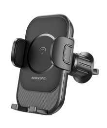 Держатель для смартфонов + беспроводное ЗУ BOROFONE BH204 Чёрный (в решётку воздуховода, 10W)