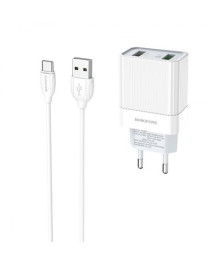 Блок пит USB сетевой  BOROFONE BA39A, QC3.0, 2хUSB-А, 3А + кабель (AM-Type-C), 1 м, белый