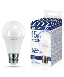 Эл. лампа светодиодная Ergolux LED-A60-15W-E27-6K (ЛОН 15Вт E27 6500K 172-265В,аналог  Вт ) 10/уп