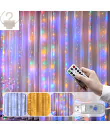 Гирлянда-штора Огонек OG-LDG22 LED Мультицвет с крючками (3х3м, 300 ламп, пит от USB)