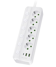сет/фильтр QUMO Power Bar 5 выключаемых розеток, 3м, белый, 2500Вт, 10A, кабель 3*1 мм медь.