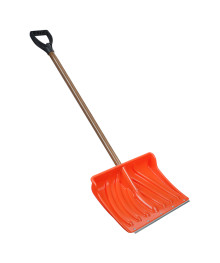 Лопата снег пласт. 465*340 с металл. черенком, КРЕПЫШ №2, оранж пластик, клеп планка, д32мм, V-ручк