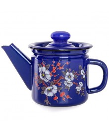 Чайник заварной Стальэмаль 1л декор кобальтовый с пластмассовой кнопкой С2707.3К (8/уп)Посуда эмалированная оптом Сталь Эмаль. Эмалированные кастрюли оптом.