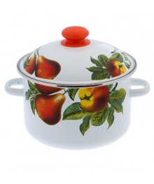 Кастрюля цилиндрическая Стальэмаль 4л с ободком, белая, декор Дары лета 3MD201M (4/уп)Посуда эмалированная оптом Сталь Эмаль. Эмалированные кастрюли оптом.