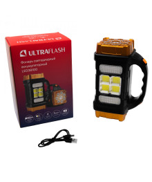 Фонарь Ultra Flash 38100 (фонарь акк. черн./охра, 76LED+4COB, 4 реж., Type-C, PowerBank, пласт.,