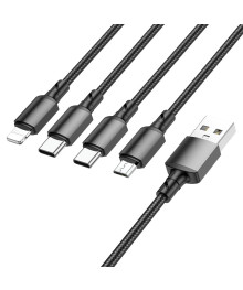 Кабель USB - 4в1 BOROFONE BX72 AM-8pin Lightning/microBM/2хType-C 1 метр, 2A, нейлон, черный (360)