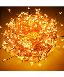 Эл.гирл. СНОУ БУМ нить росы, мишура 5м, 200LED, шампань, пост. свеч., мед.провол., мед.цвет, 220В