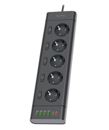сет/фильтр QUMO Power Bar2 5 выключаем розеток, 2м, чёрный, 2500Вт, 10A, 3*1мм медь, 4USB, 2Type-C