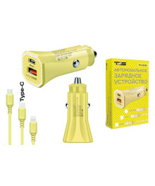 Переходник авто прикуривателя TDS TS-CAU54 Жёлтый + кабель Type-C (Type-C, 2400mA)