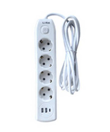 Сет/фильтр LIRA LRI142W, 4 роз., зазем., выкл., 2 x USB, 1 x typeC, длина 2 м.,16А, Белый /уп.50шт.