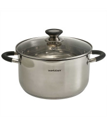 WEВBER Кастрюля BE-375/2 6,0 л из нерж стали со стеклянной крышкой (d=24) (4)