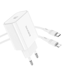 Блок пит USB сетевой  BOROFONE BA57A, PD20W, 1хUSB-С, 3А + кабель (Type-C на 8pin (Lightning)), 1 м