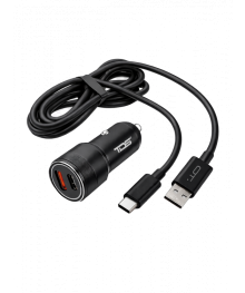 Переходник авто прикуривателя TDS TS-CAU55 Чёрный + кабель Type-C 1.2м (PD20W+QC3.0, 3000mA)