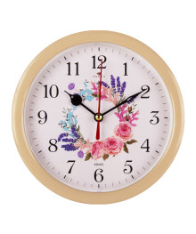 Часы будильник  B4-041 (диам 15 см) корпус бежевый "Цветочный узор" (20)