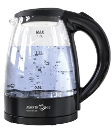 Чайник MAXTRONIC MAX-412 стекл, чёрн (1,8 кВт, 1,8 л) (12/уп)