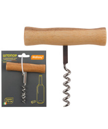 Штопор Mallony ELICA, размер: 9*9 см, из нержавеющей стали с деревянной ручкой