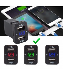 Переходник авто прикуривателя TDS TS-CAU47 врезной Зелёный (2*USB, 2100mA, вольтметр, вход 12-24V)