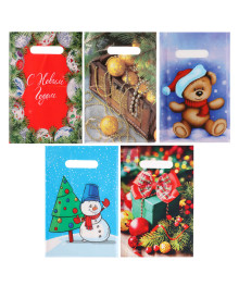 Пакет с вырубной не усиленной ручкой  20*30 <Новый год> 5 дизайнов в асс.