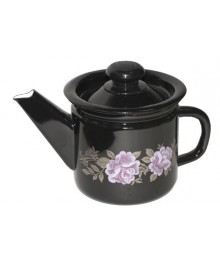 Чайник заварной Стальэмаль 1л декор чёрный с пластмассовой кнопкой С2707.36 (8/уп)Посуда эмалированная оптом Сталь Эмаль. Эмалированные кастрюли оптом.