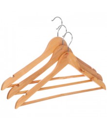 Вешалка деревянная 45см с клипсами, светлое дерево, хромТовары для одежды оптом. Вешалки для одежды оптом с доставкой по Дальнему Востоку. Вешалки оптом.