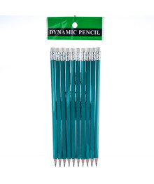 Карандаш чернографитный заточенный с ластиком, синий уп10  (520535)