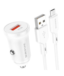 ЗУ в прикуриватель BOROFONE BZ18 QC,FCP,AFC, 3A USB-A + кабель USB-A на microBM, белое (48/192)
