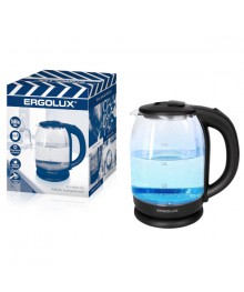 Чайник ERGOLUX ELX-KG05-C02 черный , стеклянный, 1600 Вт, 1,8л, 220-240В (6/уп)ирске. Отгрузка в Саха-якутия, Якутск, Кызыл, Улан-Уде, Иркутск, Владивосток, Комсомольск-на-Амуре.