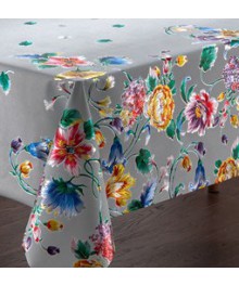 Клеенка GRACE DB5003 красные цветы на серебристом фоне, ткань с пвх покрытием 1,37(+-3)х20м