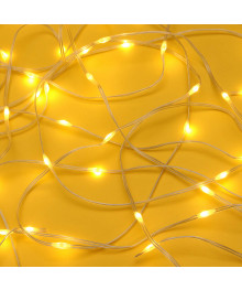 Эл.гирл. СНОУ БУМ занавес 6х3м нить росы, 480LED, 24 нити, шампань, 8 реж, ПВХ прозрачный, 220В