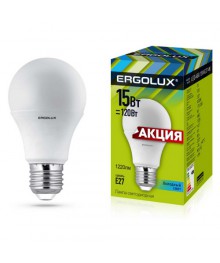 Эл. лампа светодиодная Ergolux LED-A60-15W-E27-4K (ЛОН 15Вт E27 4500K 172-265В,аналог  Вт ПРОМО)нецк, Ленинск-Кузнецк, Барнаул, Горно-Алтайск, Бийск и др. Большой каталог светодиодных ламп оптом.