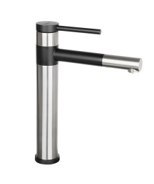 Смеситель СоюзКран для раковины SS02-M132, высокий поворотный, картридж 35мм, нерж. сталь, черный