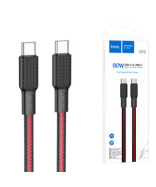 Кабель Type-С - Type-C Hoco X69 Jaeger 1 метр, 60W, 3A, нейлон, черно-красный