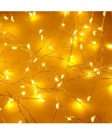 Эл.гирл. СНОУ БУМ занавес 3х2м нить росы мишура, 400LED, шампань, 8 режимов, пров. серебр., 220В