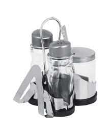 Набор для соли, перца и горчицы с салфетницей "Комфорт", h13см, нерж. сталь, стекло