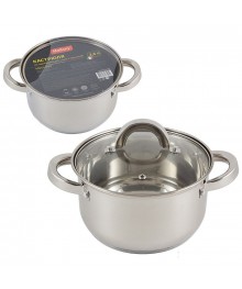 Mallony Кастрюля Mediano 2,6 л, диам 18см, нерж сталь с крышкой. капс дно доставкой - Новосибирск, Новокузнецк, Горно-Алтайск. Низкие цены, большой ассортимент посуды оптом