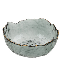 Салатник 13.5x13.5x6см, стекло, серый с золотой каймой