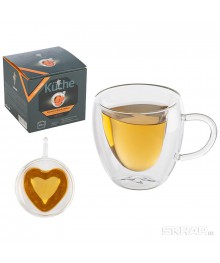 Кружка стекло 300мл AROMA с двойными стенками, в форме сердца, из боросиликатного стеклакерамики в Новосибирске оптом большой ассортимент. Посуда фарфоровая в Новосибирскедля кухни оптом.